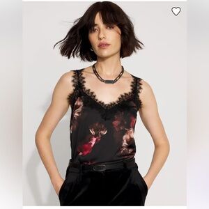White House black market lace satin photografico camisole top medium M floral